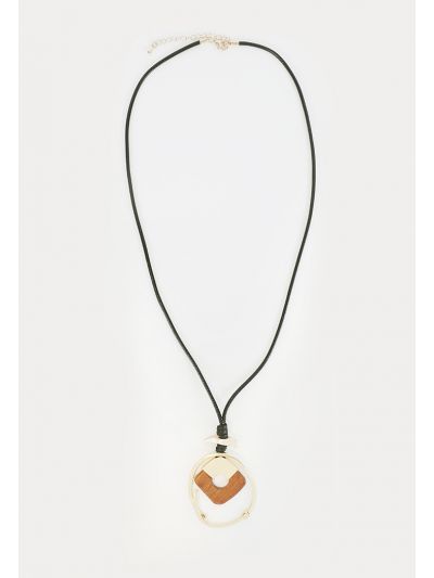 Wooden And Metal Pendant Necklace -Sale