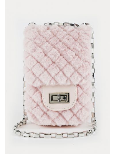 Quilted Faux Fur Flap Closure Shoulder Bag -Sale