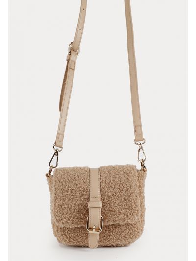 Faux Fur PU Leather Details Shoulder Bag -Sale