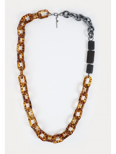 Multicolor Chunky Necklace With Wooden Details -Sale