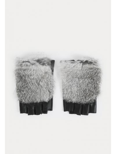 PU Leather Faux Fur Fingerless Gloves -Sale