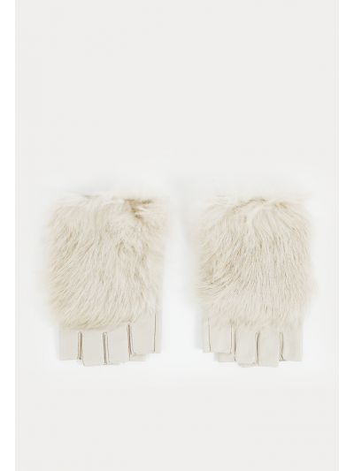 PU Leather Faux Fur Fingerless Gloves