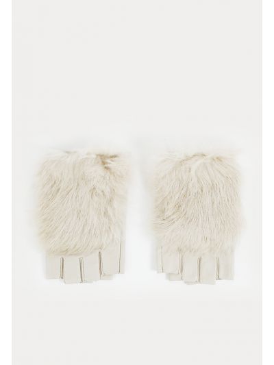 PU Leather Faux Fur Fingerless Gloves -Sale