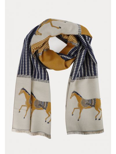 Horses Patch Work Frayed Edges Pashmina Shawl -Sale