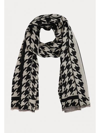 Houndstooth Pattern Frayed Edges Pashmina Shawl -Sale