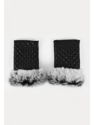 Fingerless Quilted PU Leather Faux Fur Gloves