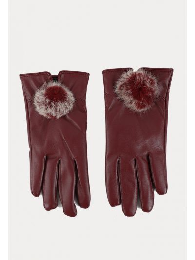 Soft PU Leather Rabbit Fur Details All Finger Gloves