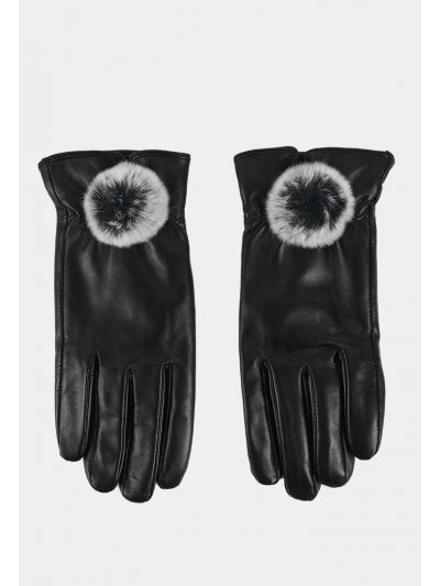 Soft PU Leather Rabbit Fur Details All Finger Gloves