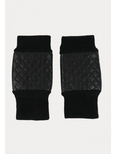 Ribbed Edges Quilted PU Leather Fingerless Gloves