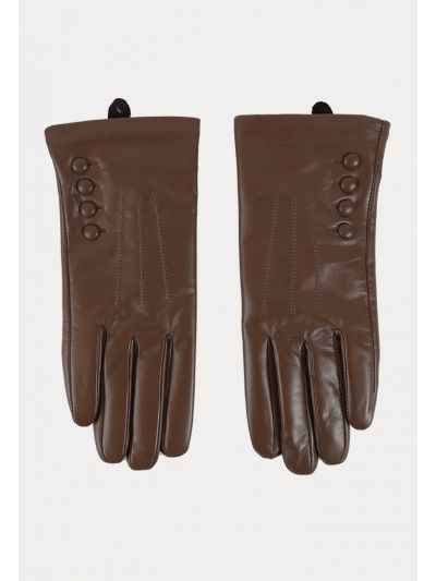 Faux Buttons PU Leather Full Finger Gloves