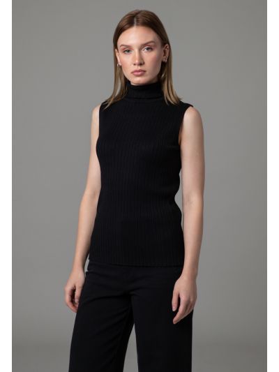 Ribbed Knitted Textured High Neck Basic Top