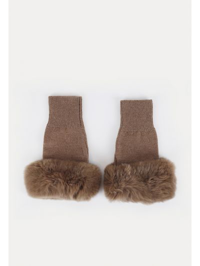 Ribbed Fingerless Fur Details Gloves -Sale