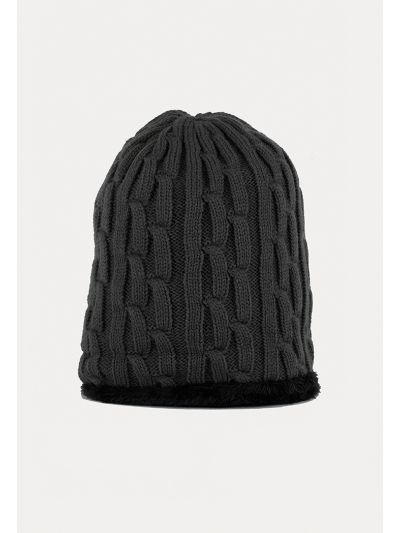 Ribbed Knitted Furry Padded Beanie -Sale