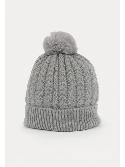 Braided Ribbed Furry Pom Beanie -Sale