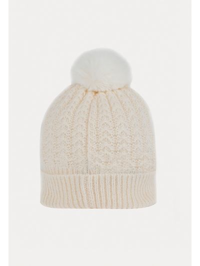 Braided Ribbed Furry Pom Beanie -Sale