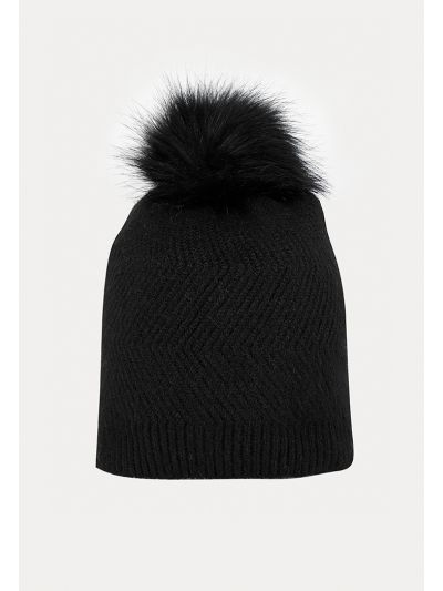 Knitted Furry Pom Beanie -Sale