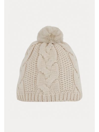 Braided Texture Ribbed Furry Pom Beanie -Sale