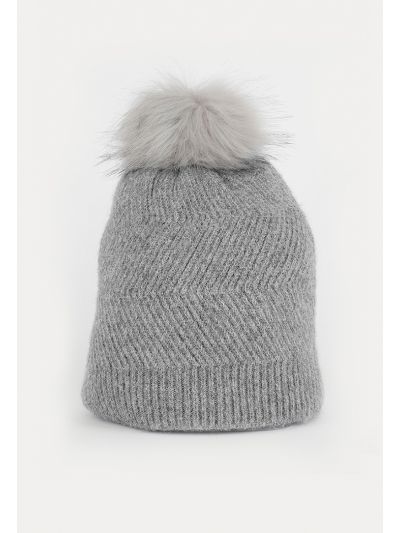 Knitted Furry Pom Beanie -Sale
