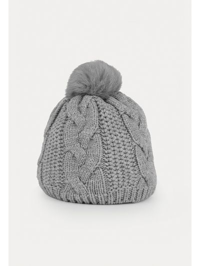 Braided Texture Ribbed Furry Pom Beanie -Sale