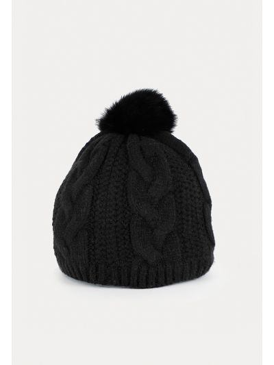 Braided Texture Ribbed Furry Pom Beanie -Sale