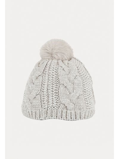 Braided Texture Ribbed Furry Pom Beanie -Sale