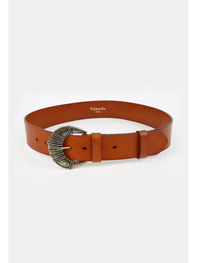 Embossed Gold Toned Alloy Buckle PU Leather Belt -Sale
