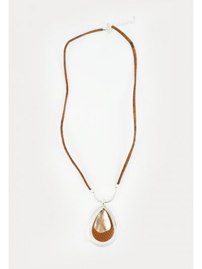 Contrast PU Leather And Zinc Metal Pendant Necklace -Sale