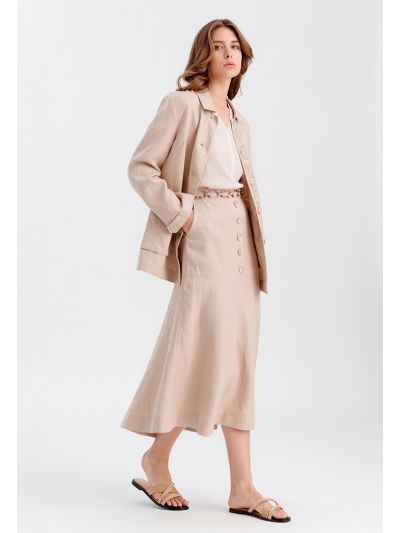 Solid Flared Skirt With Buttoned Details -Sale