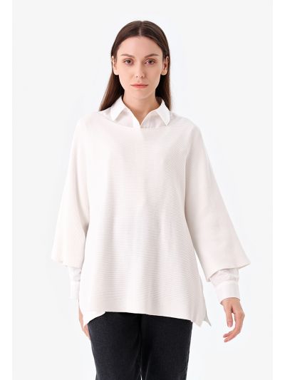 Side Slit Textured Knitted Blouse -Sale