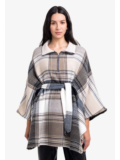 Plaid Classic Cape With Belt