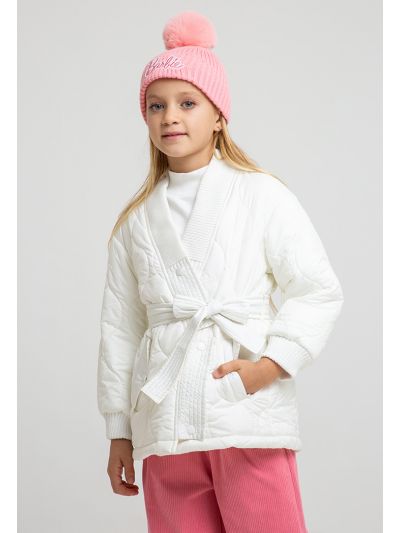 Waist Belt Solid Open Winter Jacket