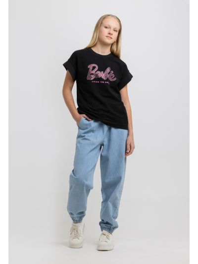 Slouchy Elasticated Waist Light Wash Denim Jeans -Sale