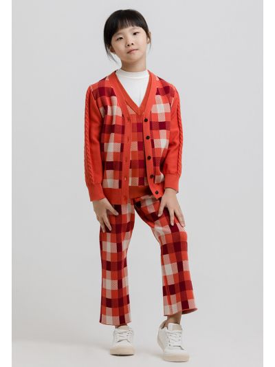 Gingham Pattern Elasticated Waist Knitted Trousers -Sale