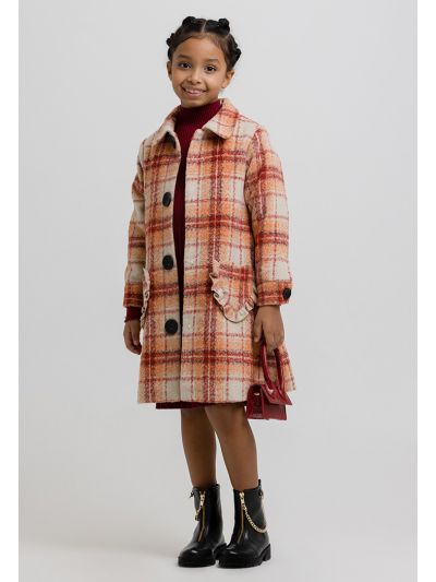 All Over Plaid Long Sleeves Snap Closure Coat -Sale