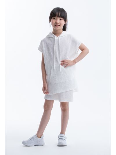 Solid Textured Hooded Shirt With Shorts Casual Set -Sale