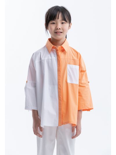 Collared Colorblock Rounded Hem Shirt -Sale
