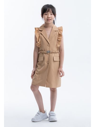 Ruffled Notched Long Vest With Ruched Belt -Sale
