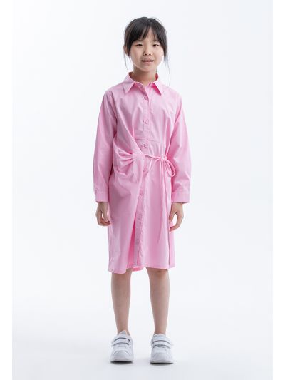 Solid Collared Self-Tie Cotton Shirt Dress -Sale
