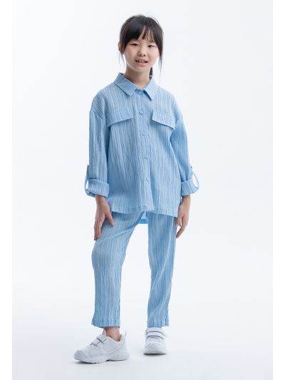 Textured Solid Shirt And Pants Set -Sale