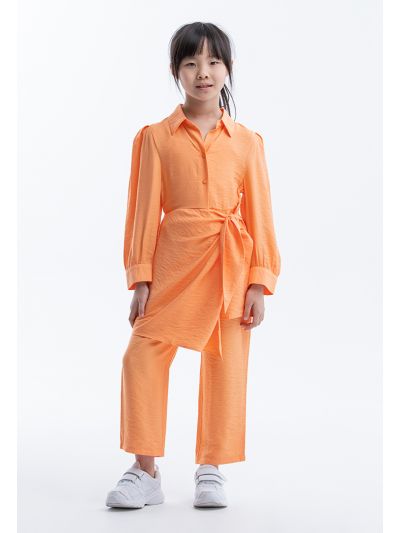 Solid Wrap Blouse And Pants Set -Sale