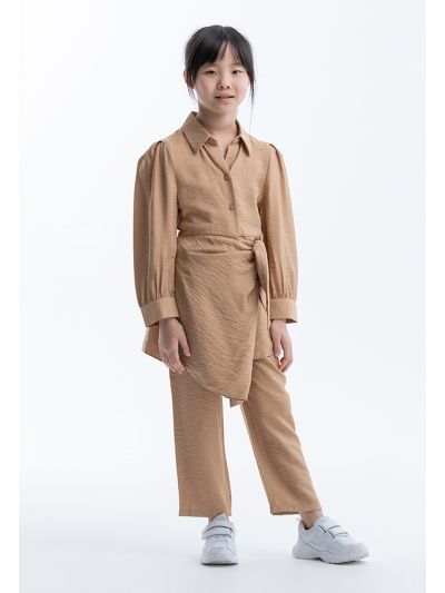 Solid Wrap Blouse And Pants Set -Sale