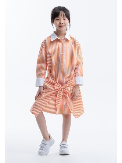 Striped Sleeved Collared Wrap Shirt Dress -Sale