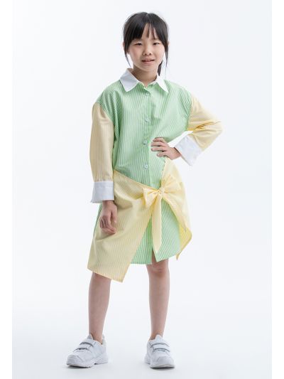 Striped Sleeved Collared Wrap Shirt Dress -Sale