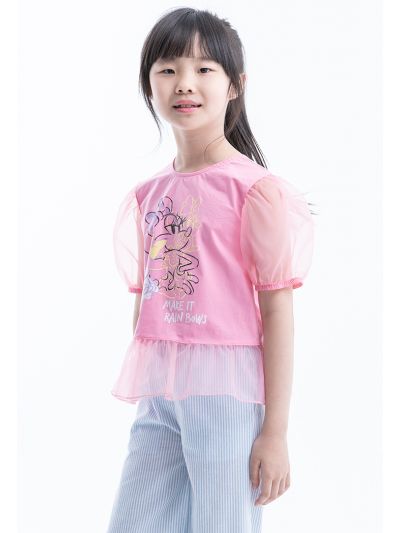 Disney Minne Mouse Print Blouse With Organza Details
