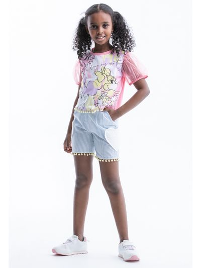 Striped Pom Pom Tassel With Schiffli Pockets Shorts -Sale