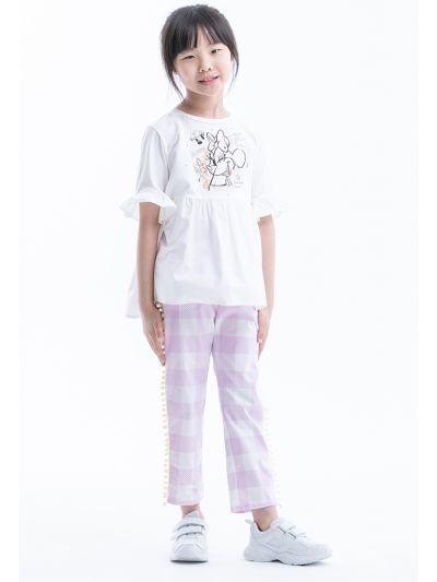 Sided Pom Pom Tassel Checked Trousers