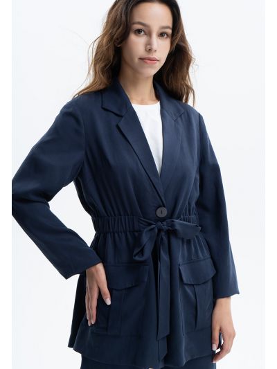 Solid Self Tie Waist Blazer -Sale