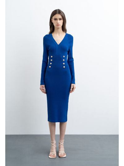 Button Detail Knitted Dress -Sale