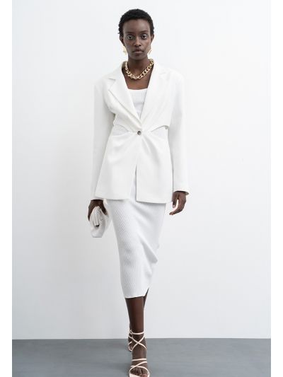 Solid Blazer with Cut-out waist -Sale