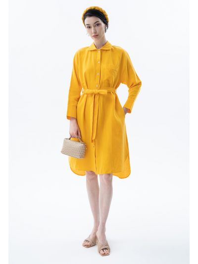 Solid Linen Midi Dress